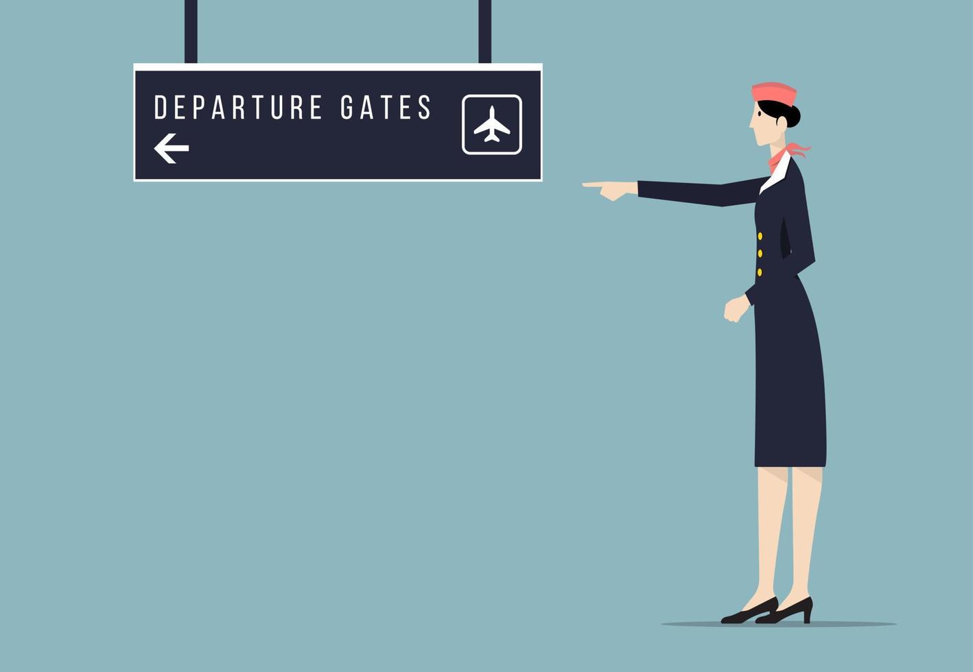 Air Hostess Indicates Departure Gate Sign Board. vector