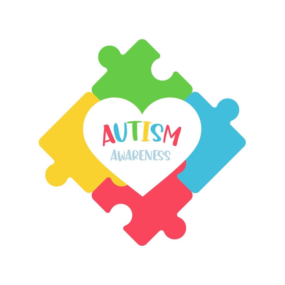 concepto de rompecabezas de color del corazón del cuidado de niños con enfermedades mentales con autismo vector