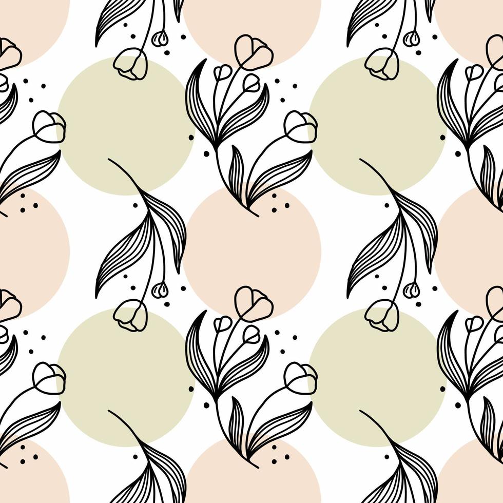 Seamless pattern for sewing clothes and printing on fabric. Floral ornament. Branches and grasses. Vector illustration in doodle style. Hand drawn drawing.