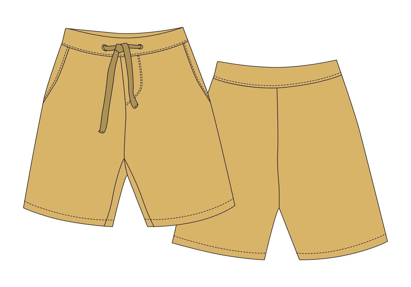 Technical sketch sport shorts pants design. Desert sand color. vector