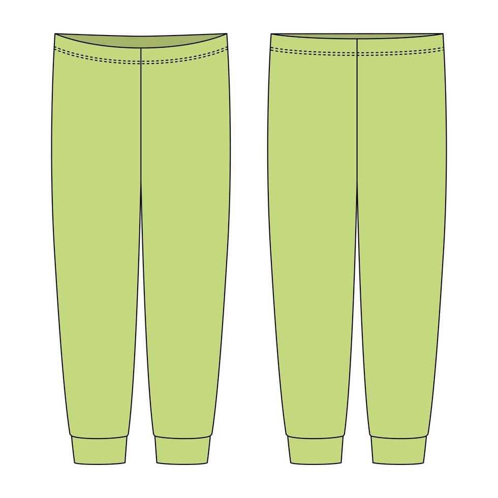 Children's pants technical sketch. Light green color. Kids home wear trousers design template vector