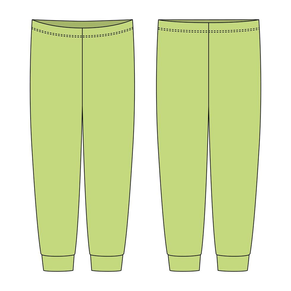 Children's pants technical sketch. Light green color. Kids home wear trousers design template vector