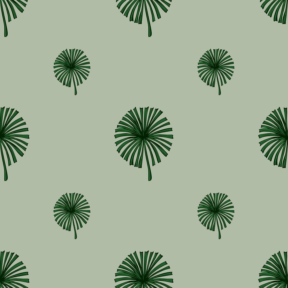 Fan palm leaves seamless pattern on. Vintage tropical foliage in engraving style. vector