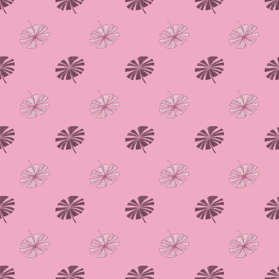 Fan palm leaves seamless pattern on. Vintage foliage of palmetto in engraving style. vector