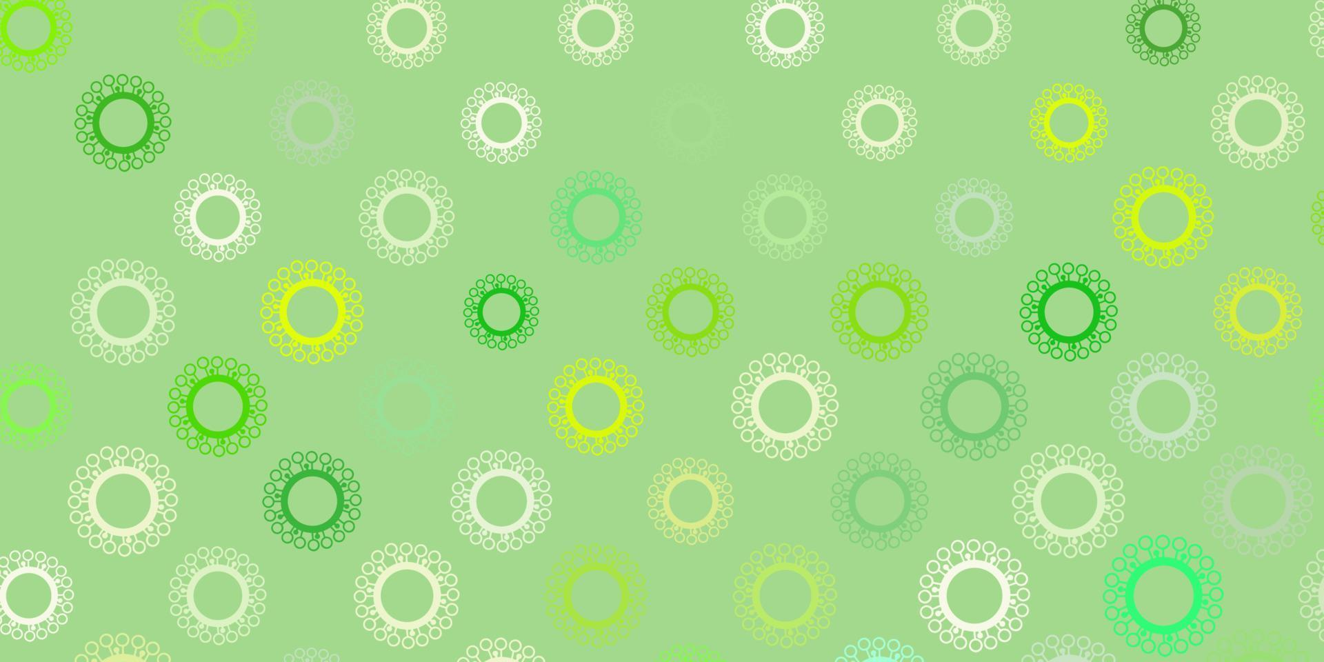 Light green, yellow vector background with covid-19 symbols.