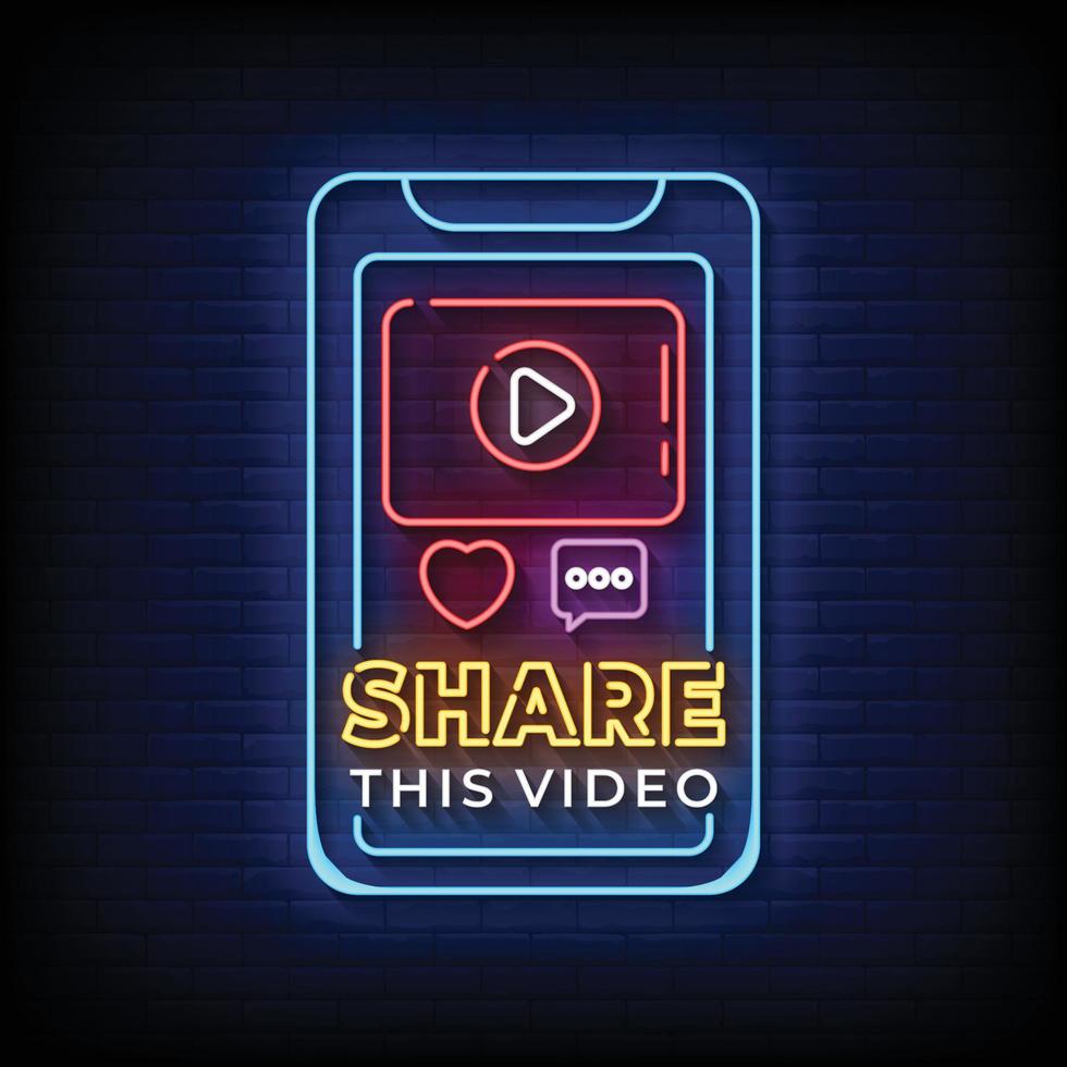 Share This Video Neon Signs Style Text Vector