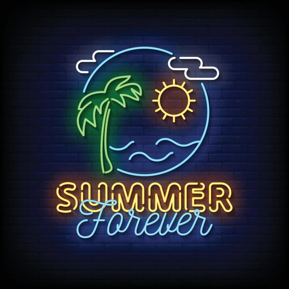 Summer Forever Neon Signs Style Text Vector