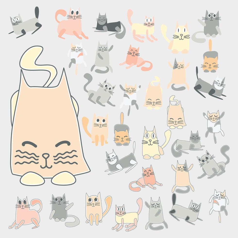 Abstract Cat Pose Doodle Pastel Color vector