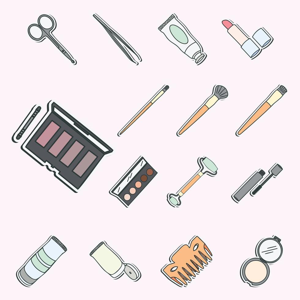 conjunto de iconos de herramientas de maquillaje y cuidado de la piel vector