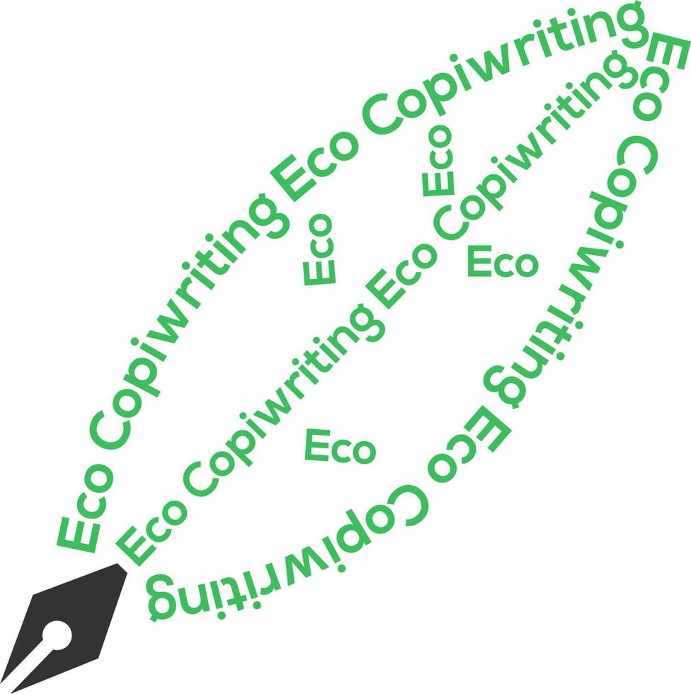 Eco copywriting logo in the form of a green leaf with the words on the contour at the end of the pen to write vector