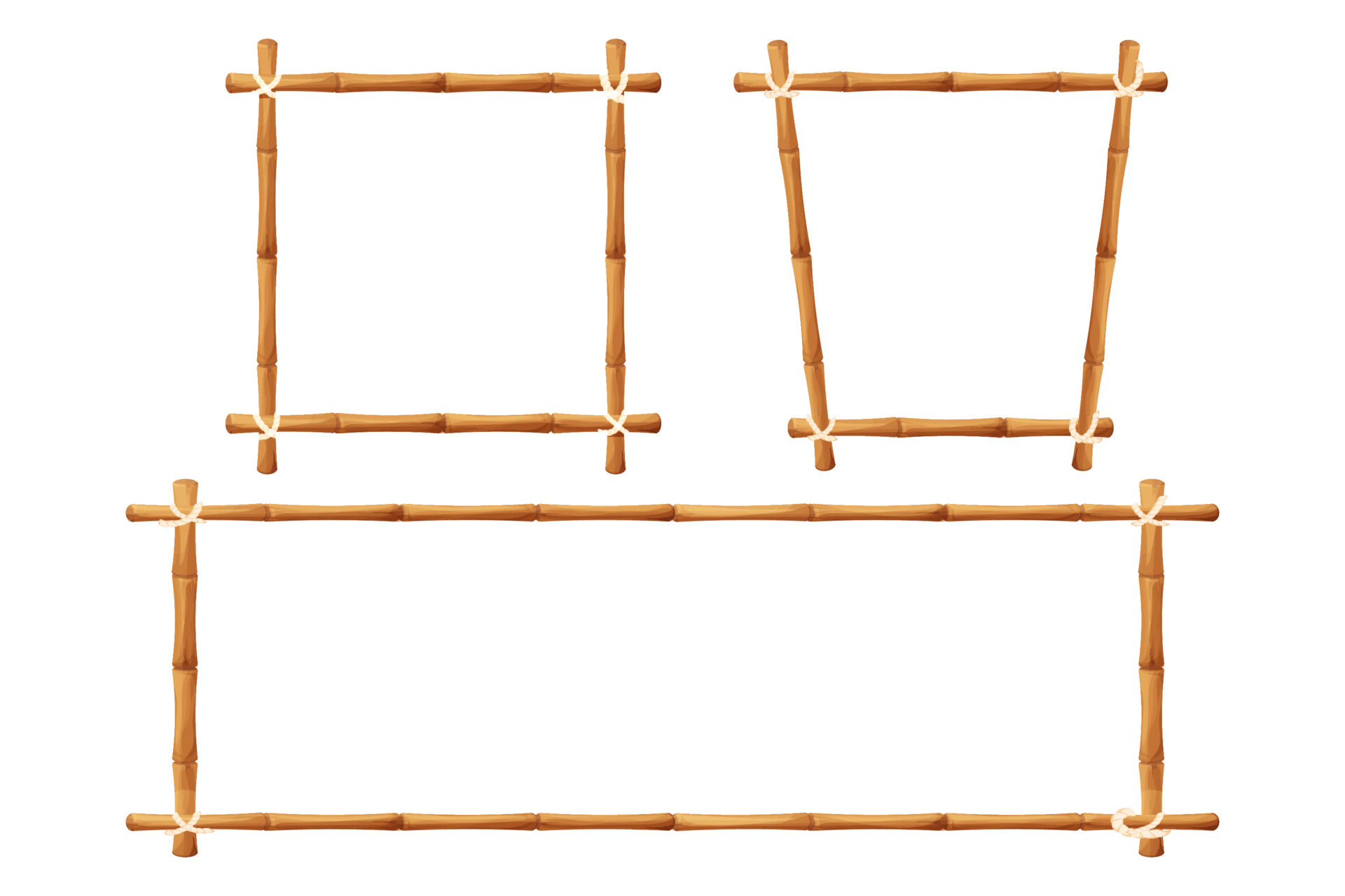 Set of bamboo frames in cartoon style isolated on white background. Empty  banner, border from natural wood, sticks with rope stock vector  illustration. Vector illustration 6619622 Vector Art at Vecteezy