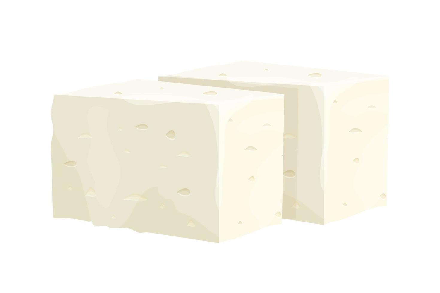 pieza de queso feta en estilo de dibujos animados ingrediente detallado aislado sobre fondo blanco. Queso blanco de cuajada griega elaborado con leche de oveja o leche de habas. ilustración vectorial vector