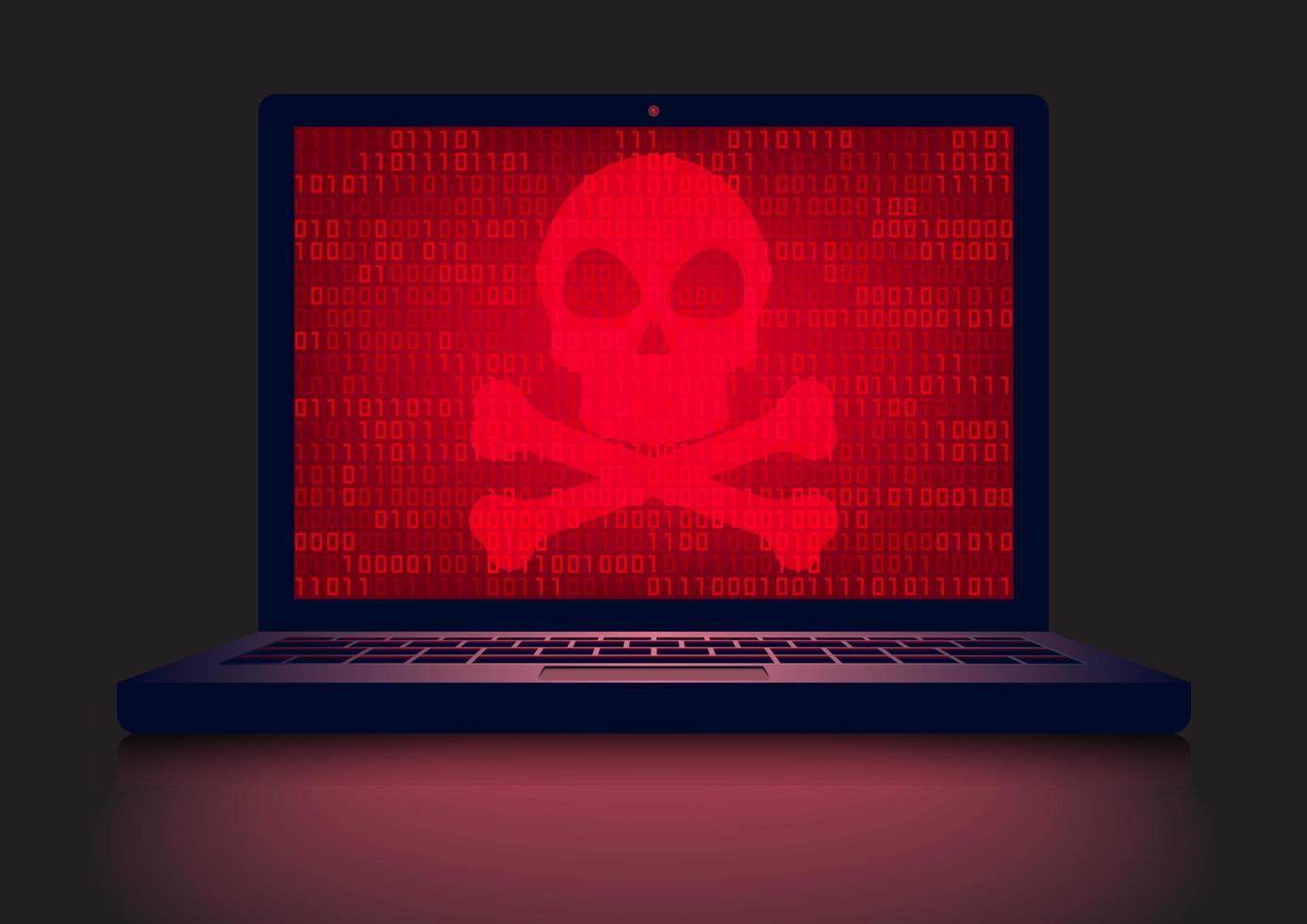 Laptop in the dark with skull and crossbones vector