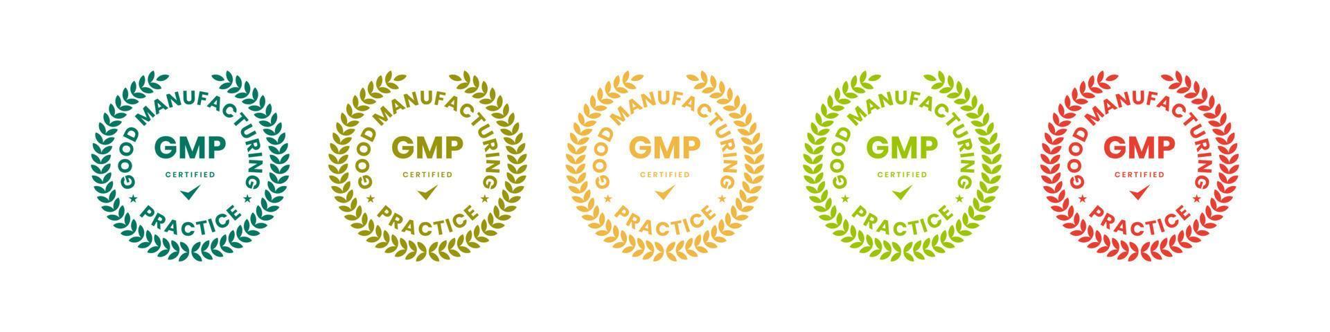 GMP Good Manufacturing Practice certified badge with wreath shape design vector