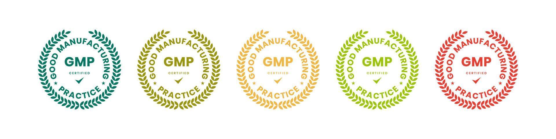 GMP Good Manufacturing Practice certified badge with wreath shape design vector