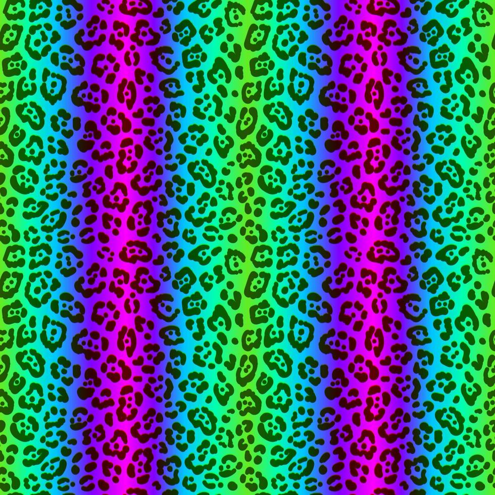 Patrón sin fisuras de leopardo de neón. Fondo manchado de colores brillantes. impresión animal del arco iris del vector. vector