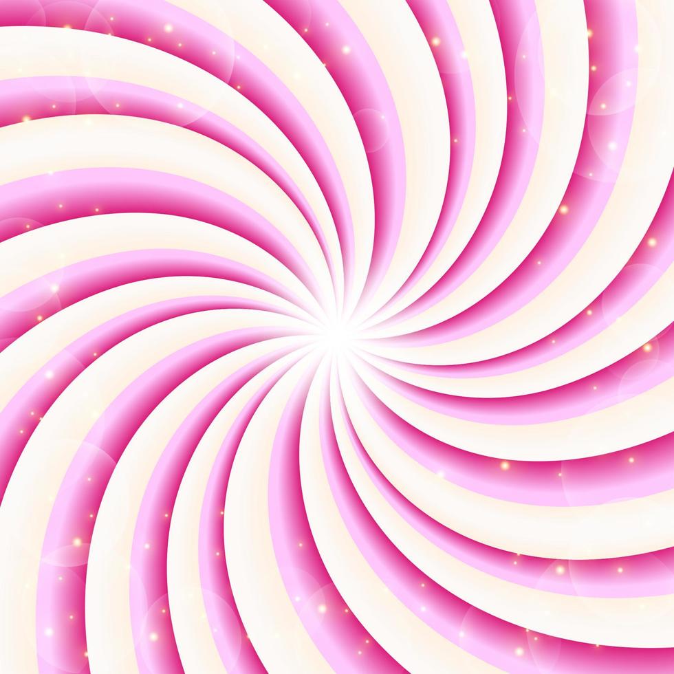 Candy swirl background with stars. Radial gradient pink twisted spiral. Vector illustration.