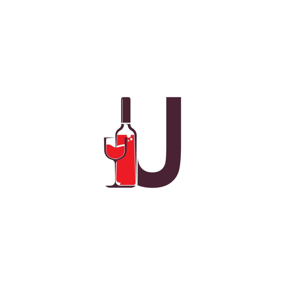 letra u con vector de logotipo de icono de botella de vino