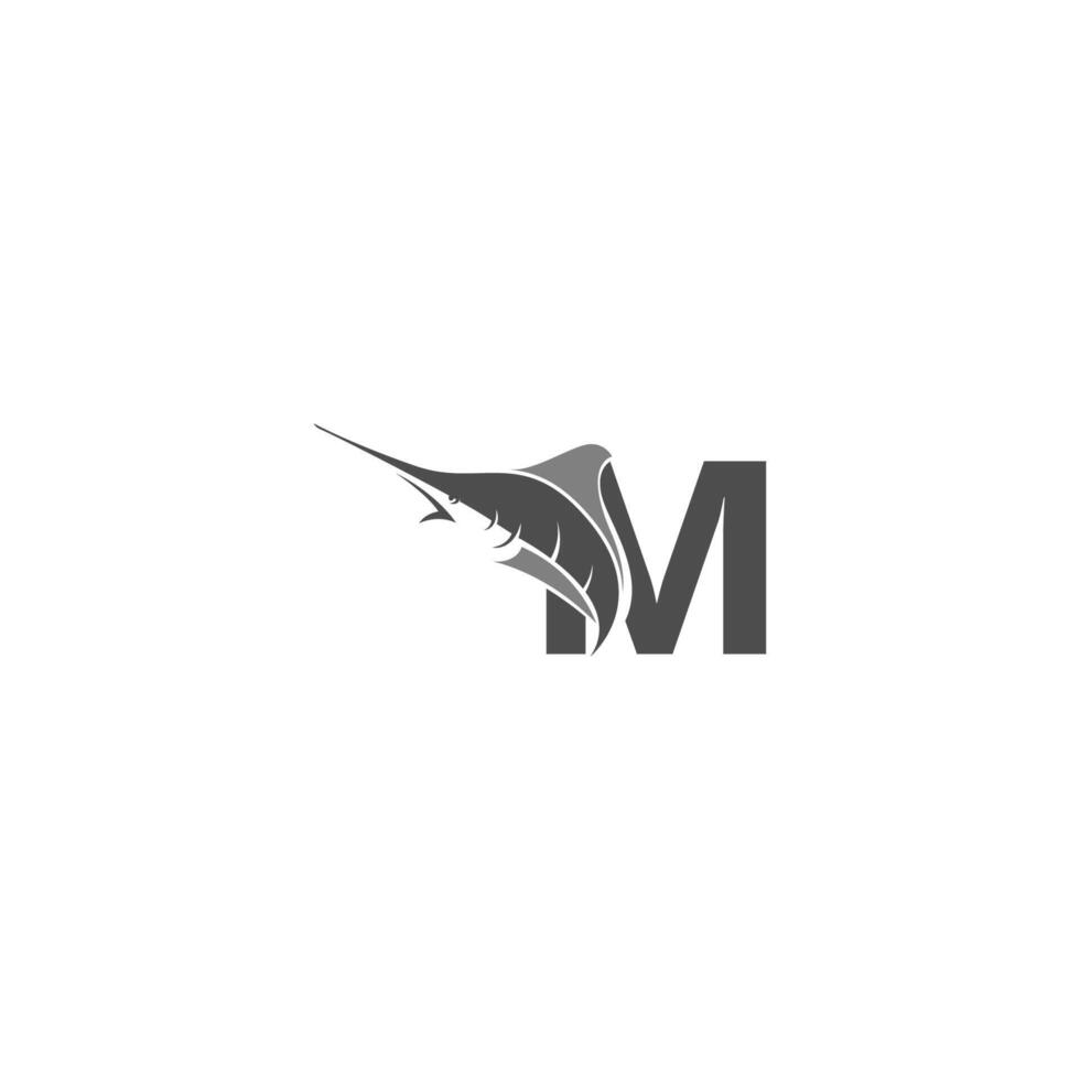 Letter M with ocean fish icon template vector