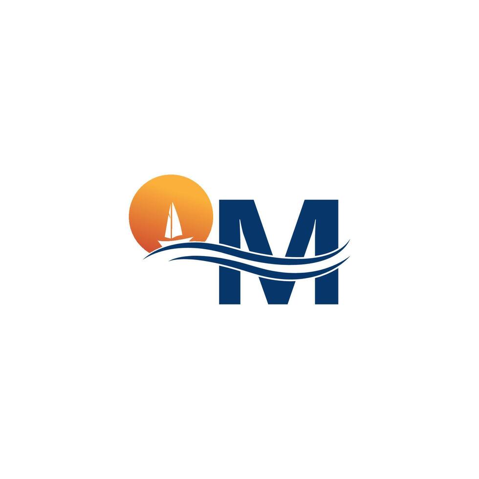 logotipo de letra m con plantilla de icono de paisaje oceánico vector