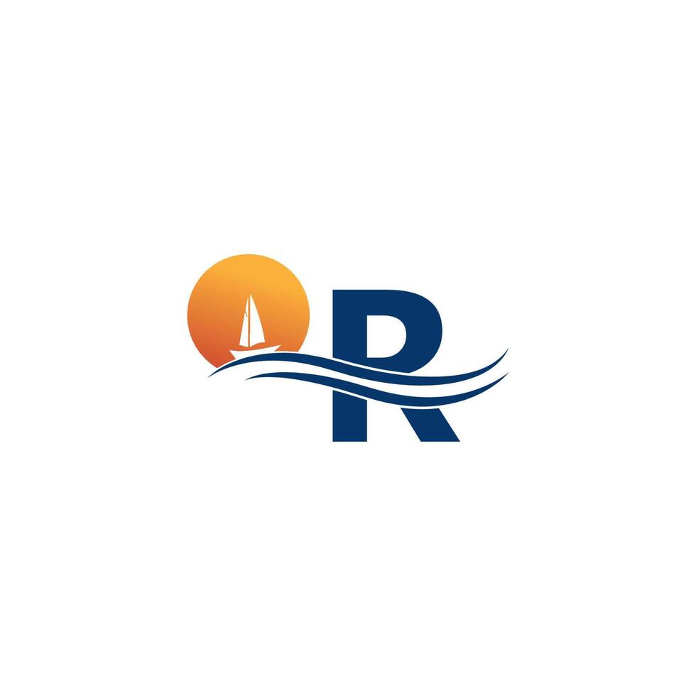 logotipo de la letra r con plantilla de icono de paisaje oceánico vector