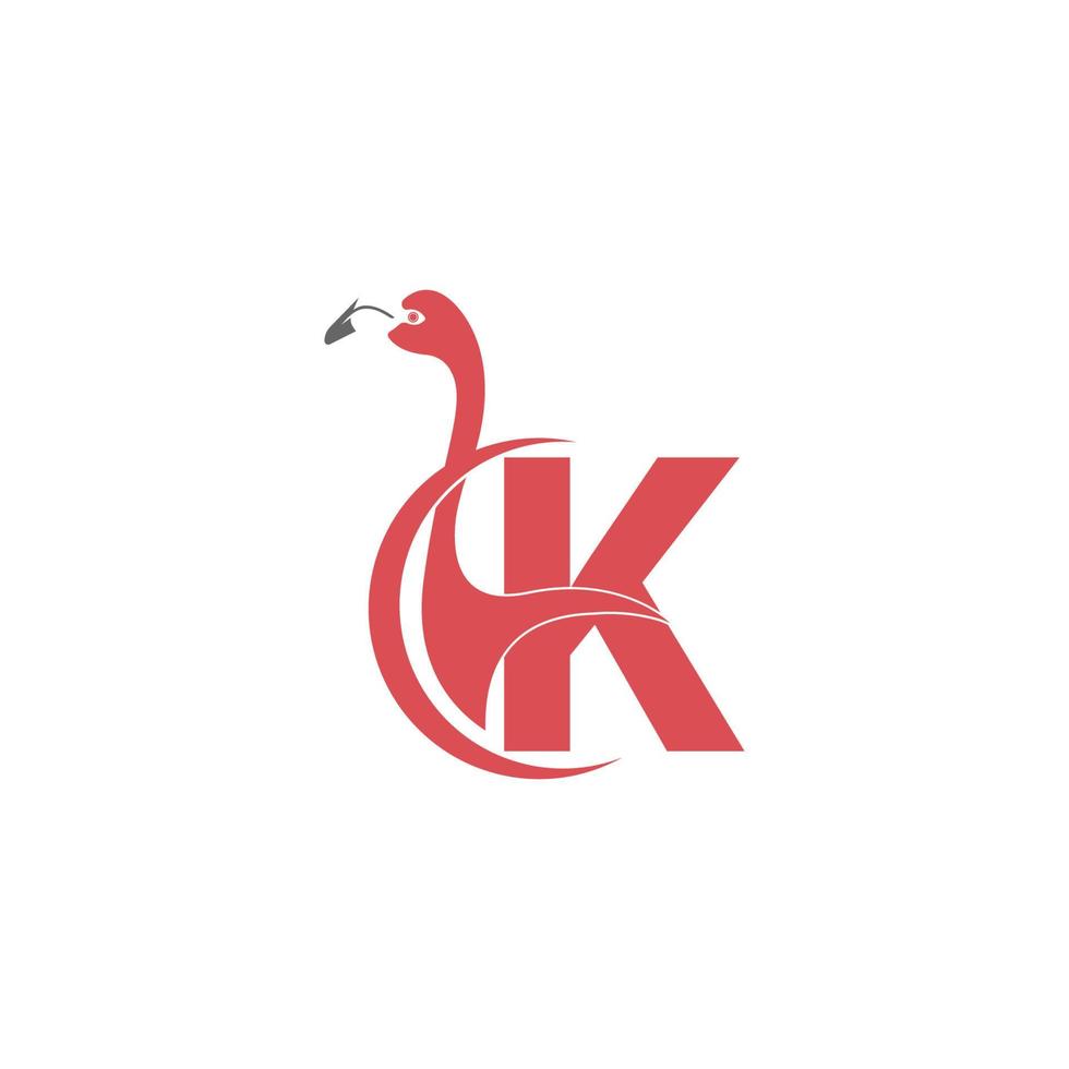 letra k con vector de logotipo de icono de pájaro flamenco