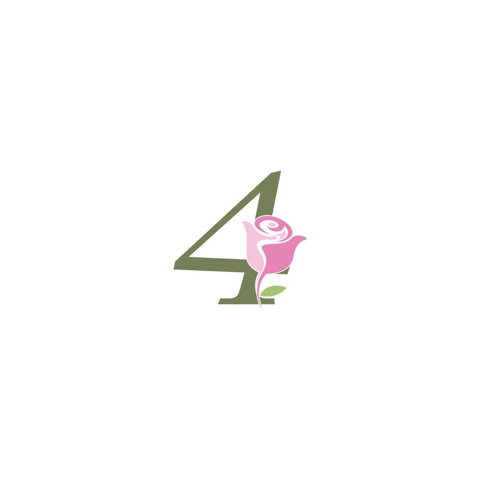 Number 4 with rose icon logo vector template