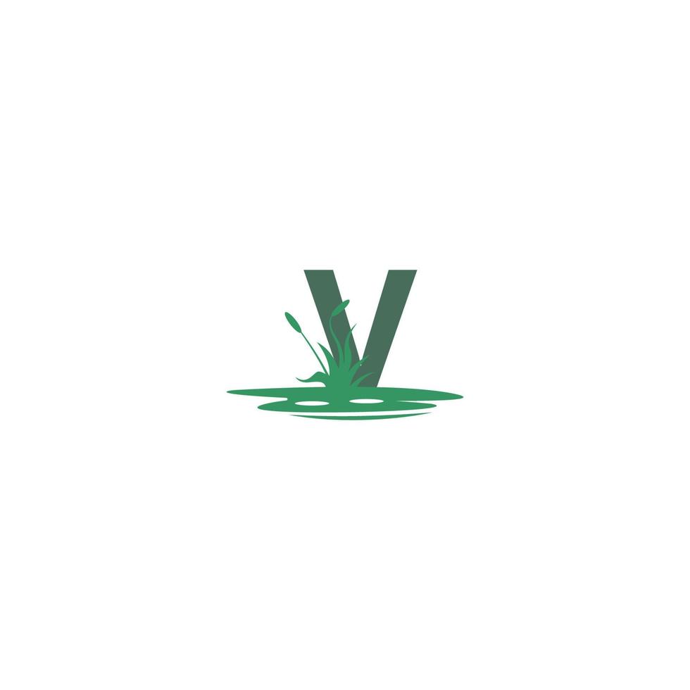 letter V behind puddles and grass template vector