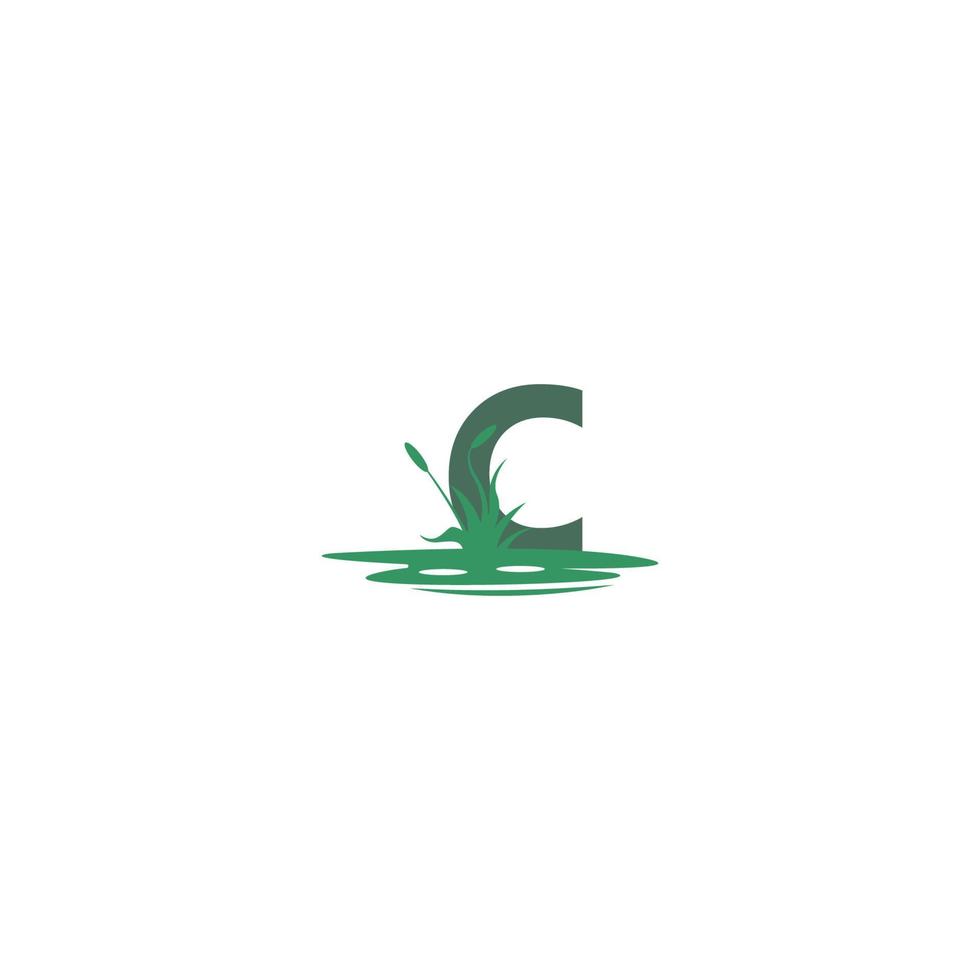 letter C behind puddles and grass template vector