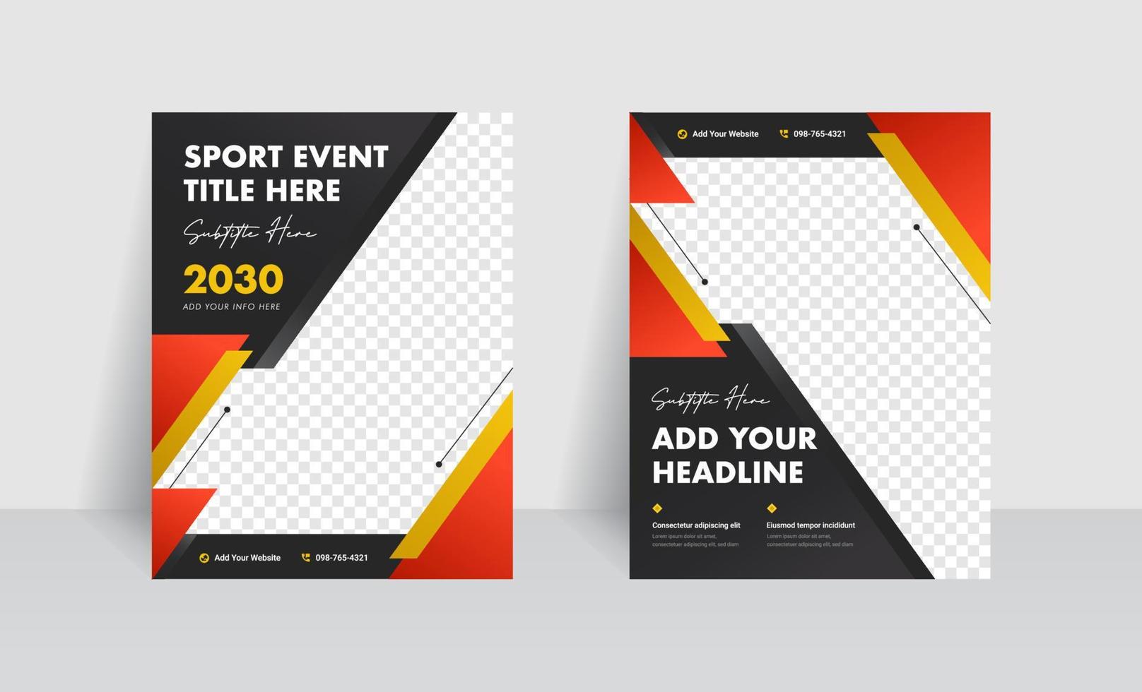 Strong and solid flyer set template. Red and gold background color with stripe line shape. Suitable for social media post, web internet ads and printing advertisements. vector