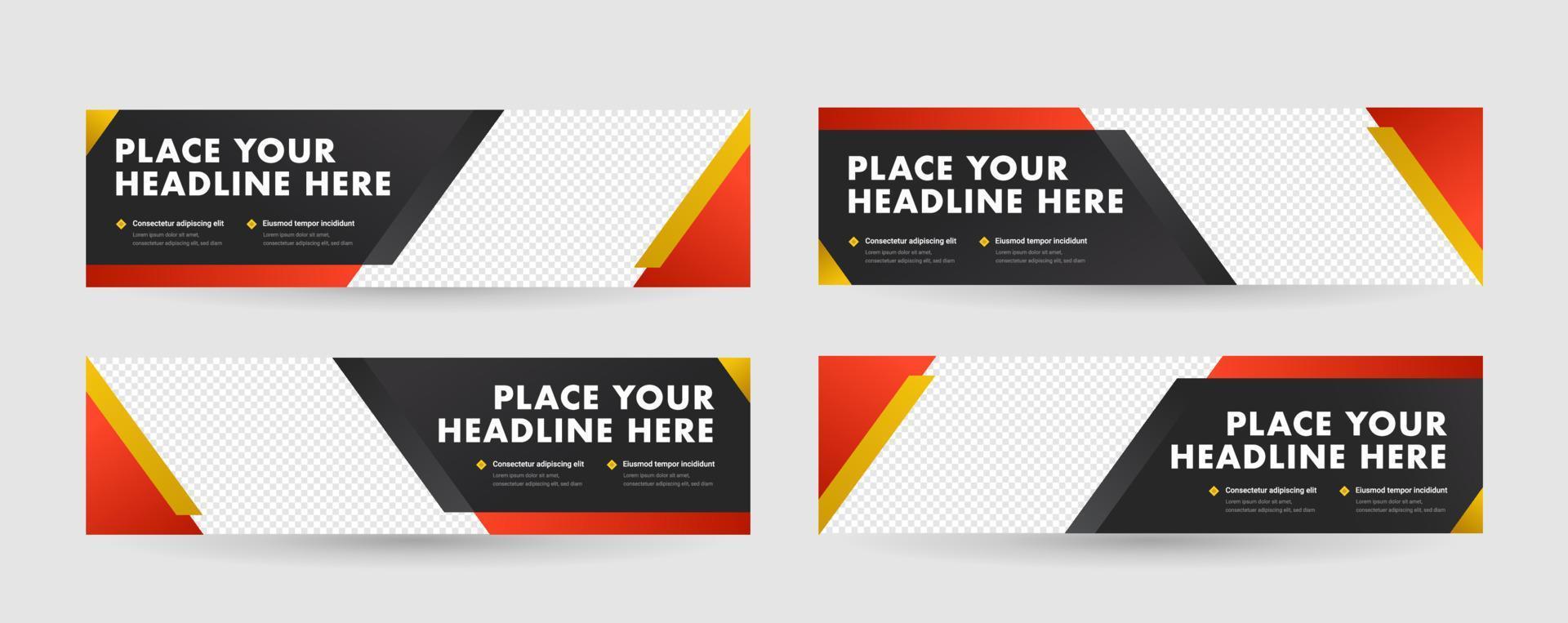 Strong and solid horizontal banner set template. Red and gold background color with stripe line shape. Suitable for social media post, web internet ads and printing advertisements. vector