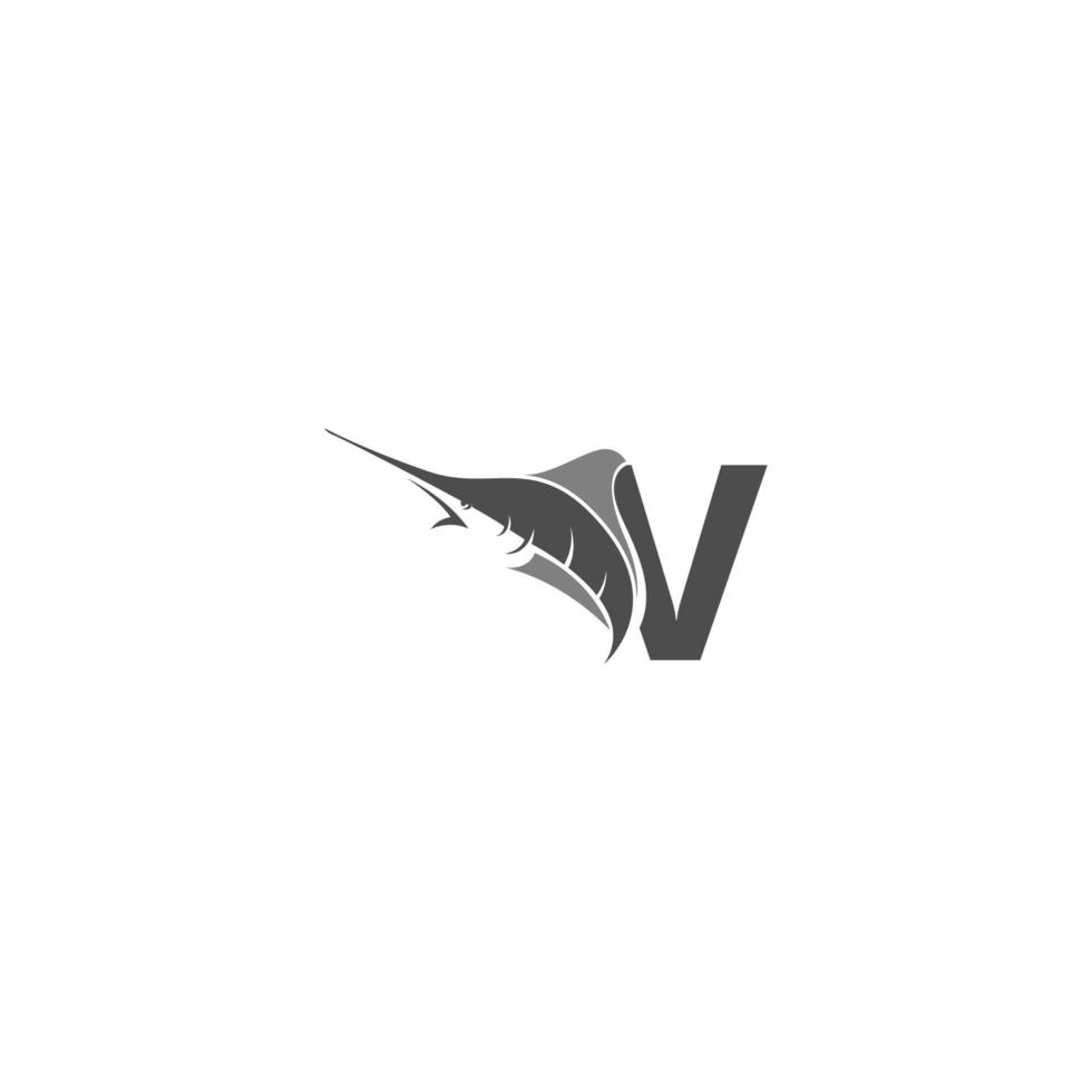 Letter V with ocean fish icon template vector