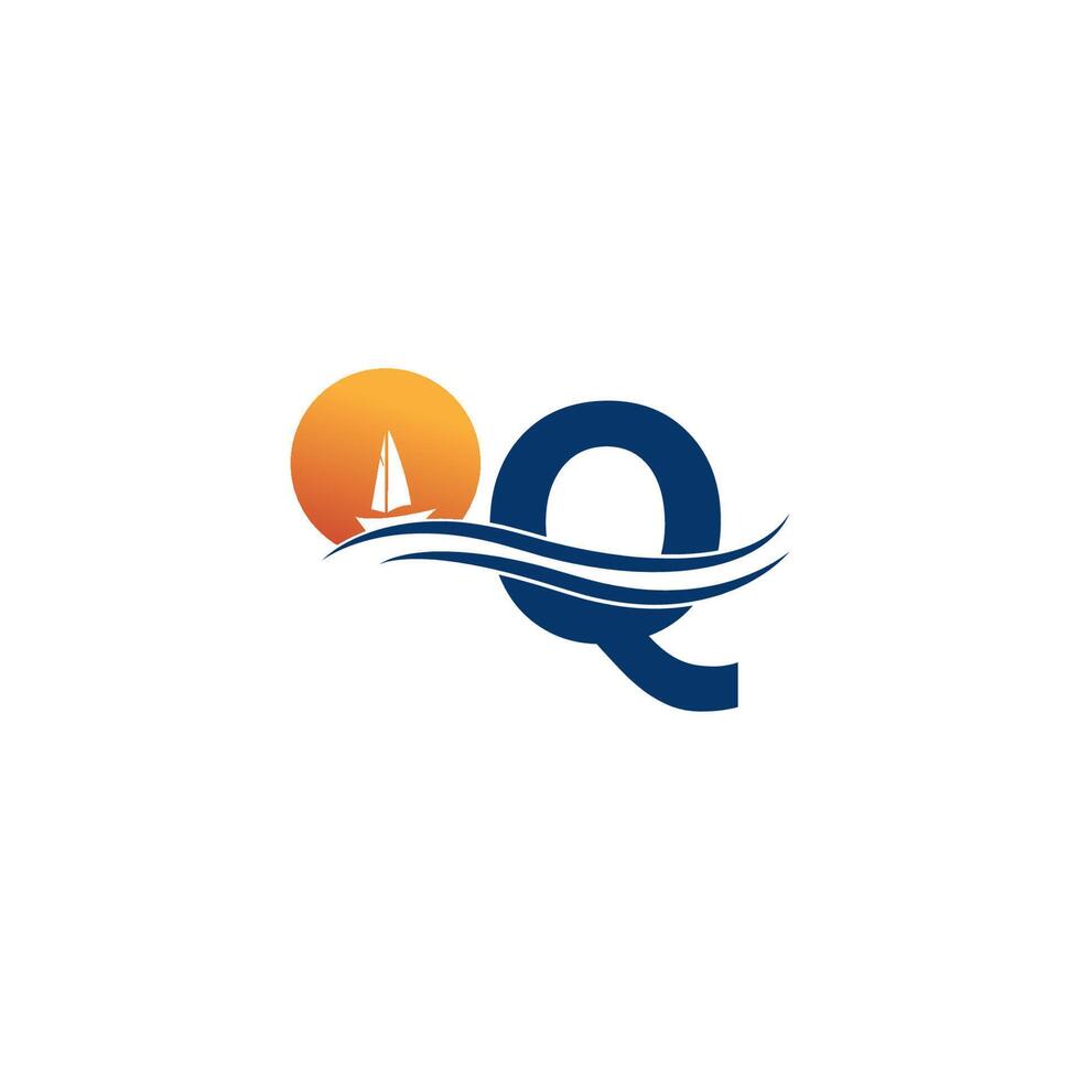 Letter Q logo with ocean landscape icon template vector