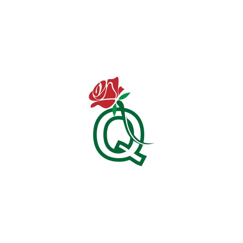 Letter Q with rose icon logo vector template