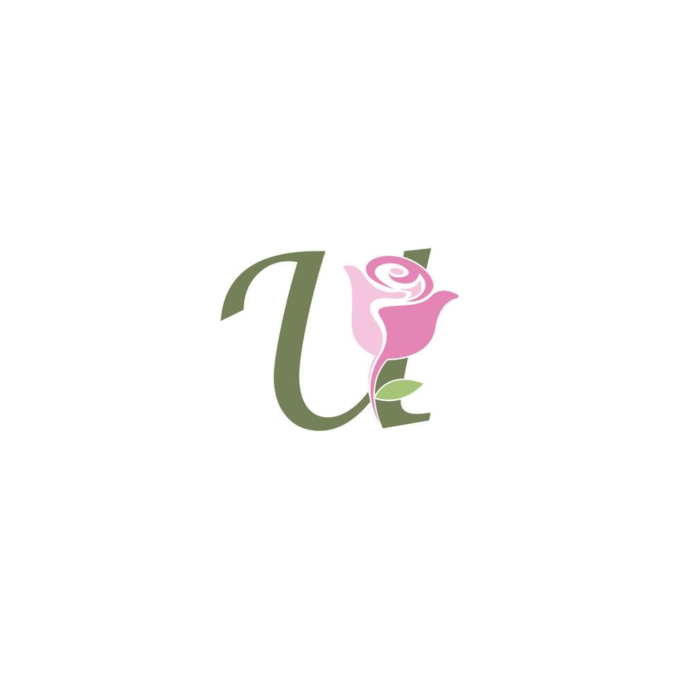 Letter U with rose icon logo vector template