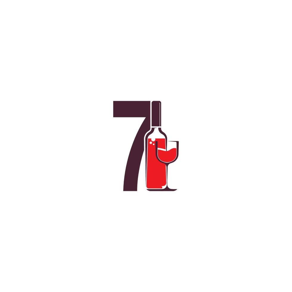 número 7 con vector de logotipo de icono de botella de vino