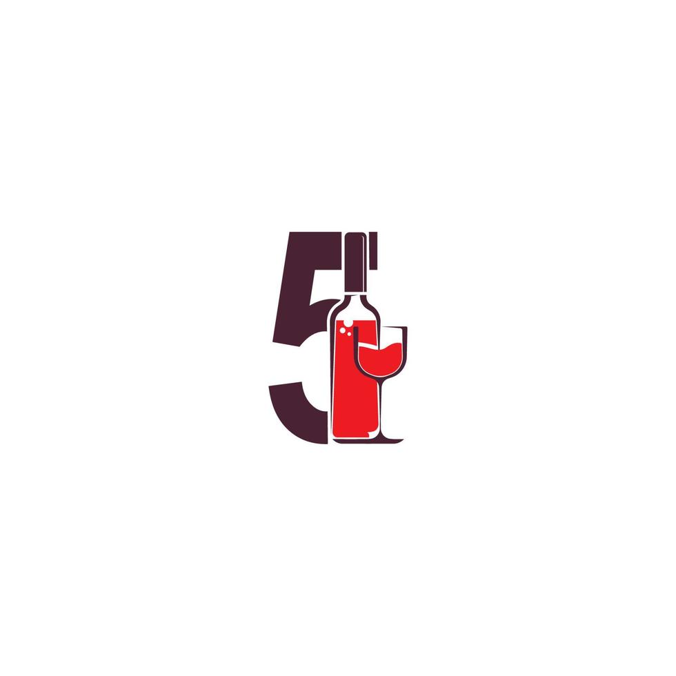 Number 5 with wine bottle icon logo vector