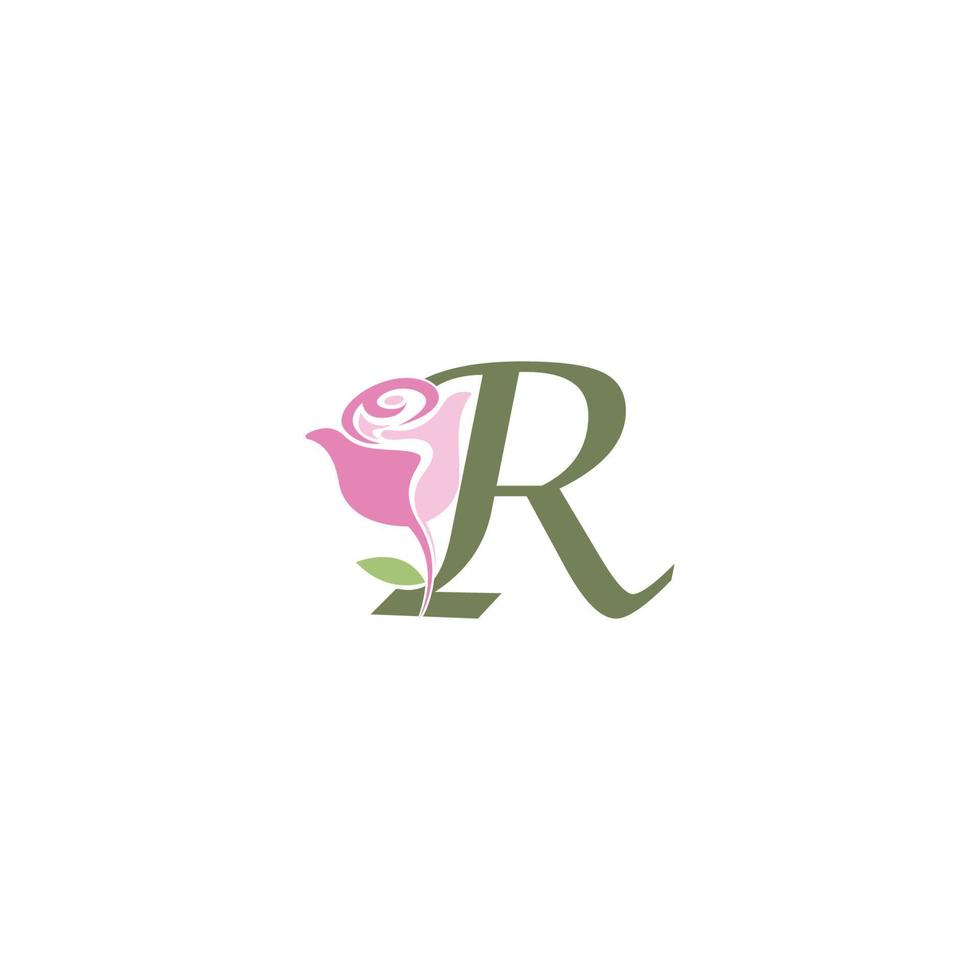 letra r con plantilla de vector de logotipo de icono de rosa