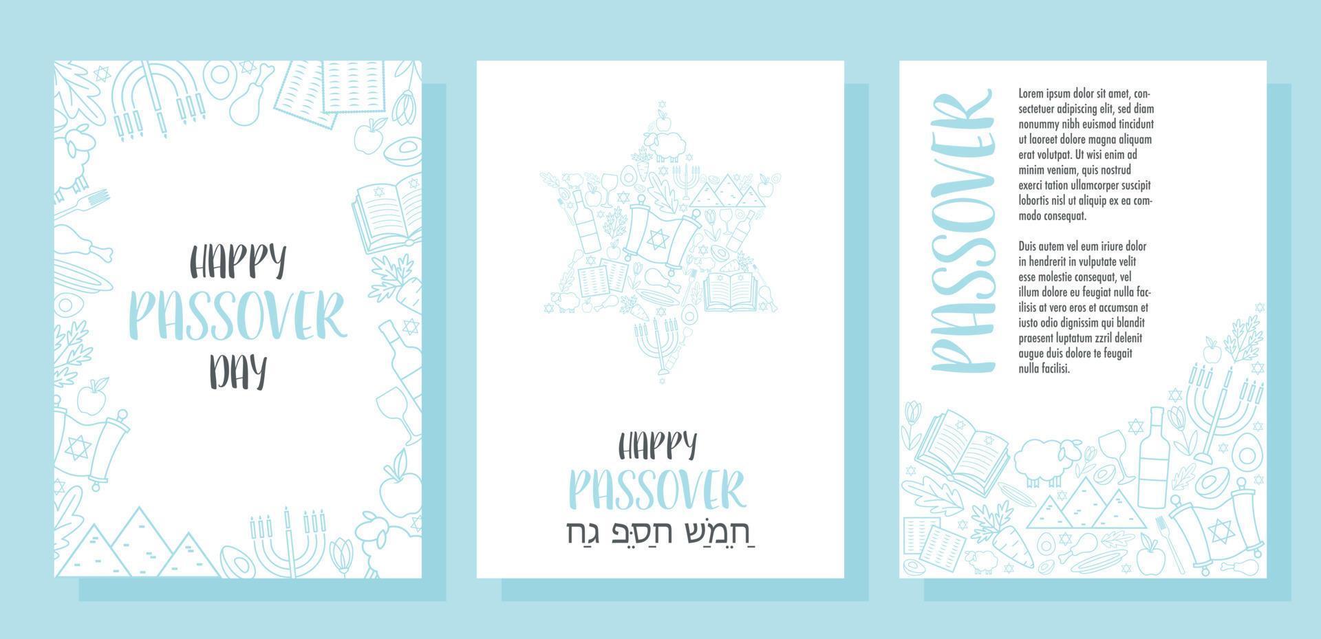 Happy Passover Pesach day greeting cards set vector