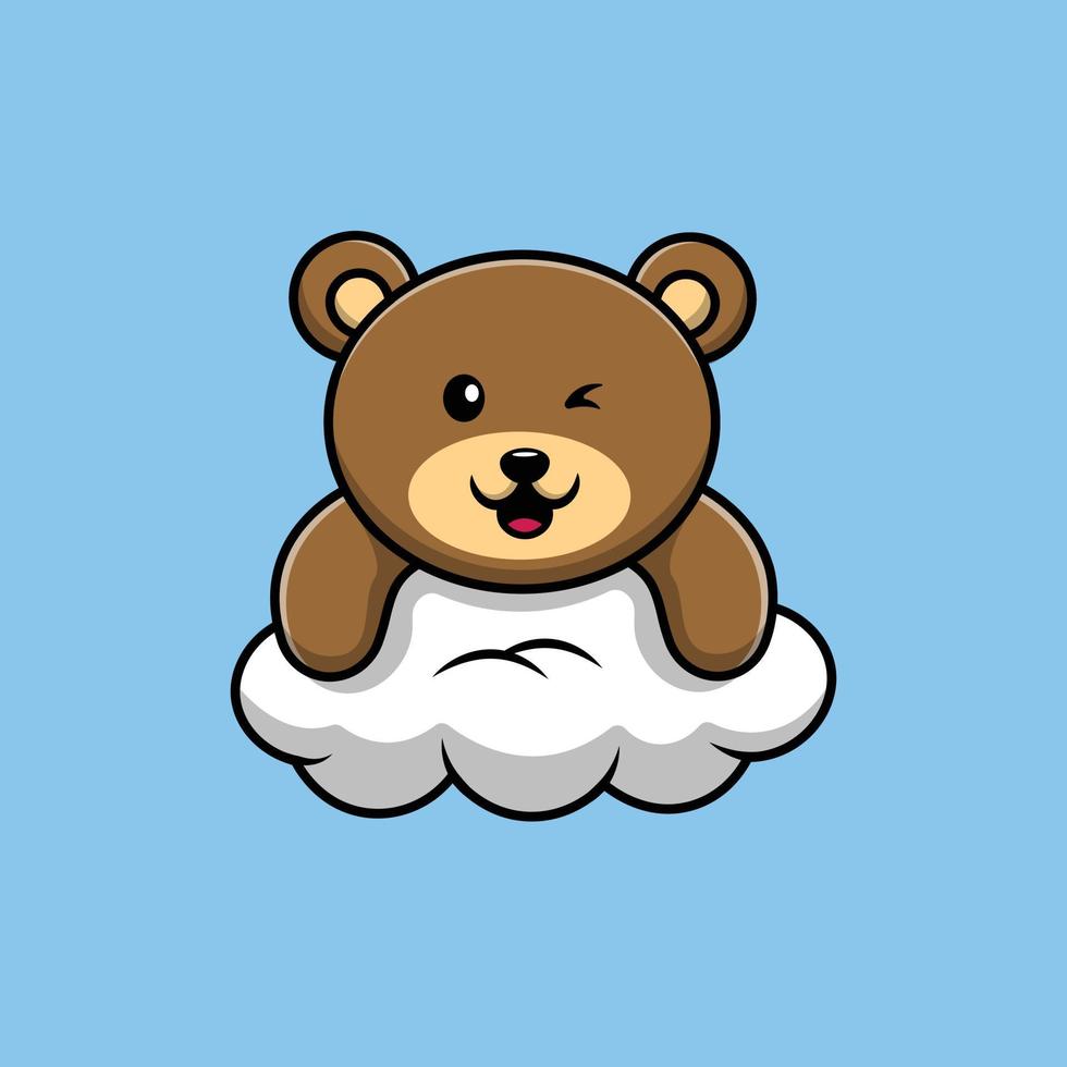 lindo oso en la ilustración de icono de vector de dibujos animados de nube. concepto de icono de naturaleza animal vector premium aislado. estilo de dibujos animados plana