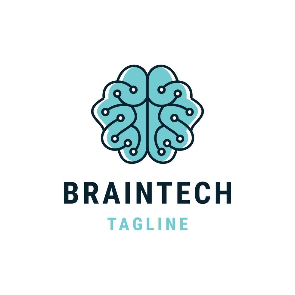 concepto de logotipo de línea de tecnología cerebral, plantilla de diseño de icono plano vector