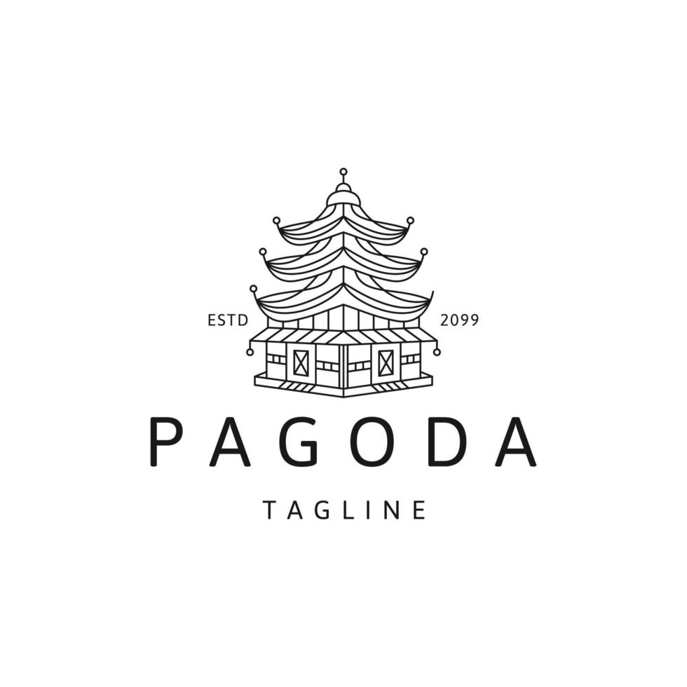 Pagoda line logo icon design template flat vector