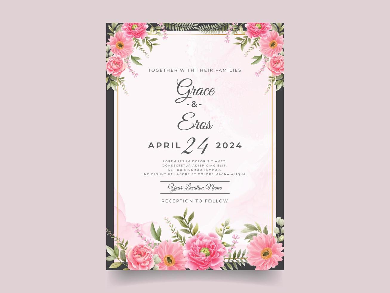 Wedding invitation cards floral spring vector