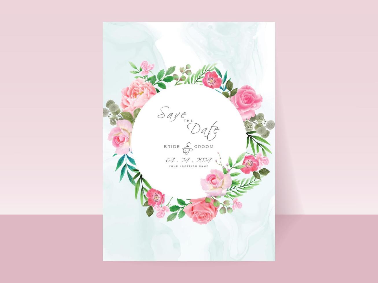 Wedding invitation cards set pink roses vector