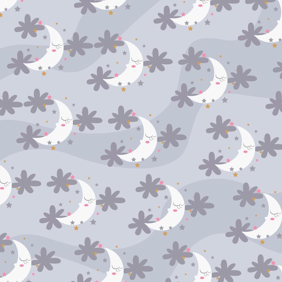 cute crescent moon pattern decorated with clouds around. pattern For valentine, print,  packaging, decoration, wallpaper and design, case phone, bed cover, pajamas, child pajamas vector