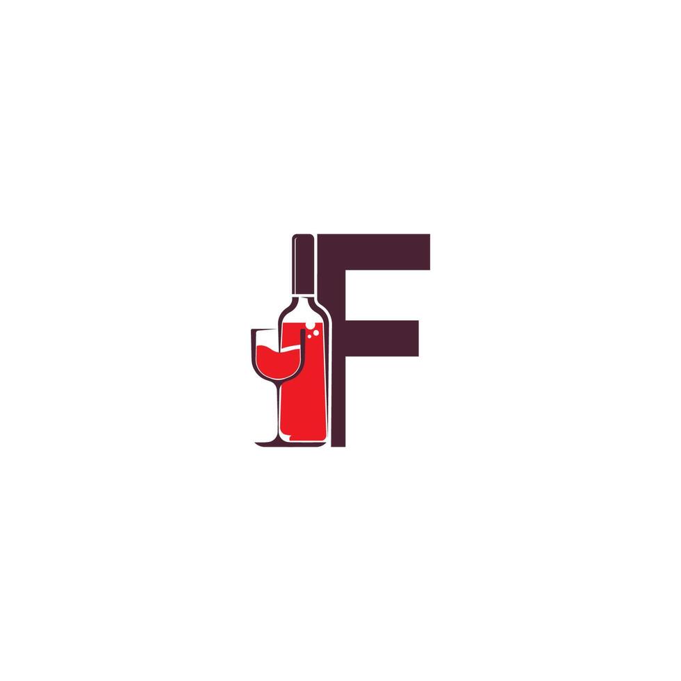 letra f con vector de logotipo de icono de botella de vino