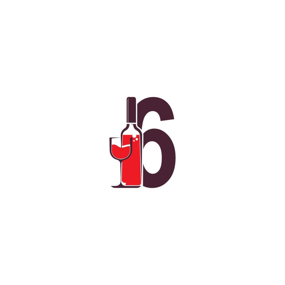 Number 6 with wine bottle icon logo vector