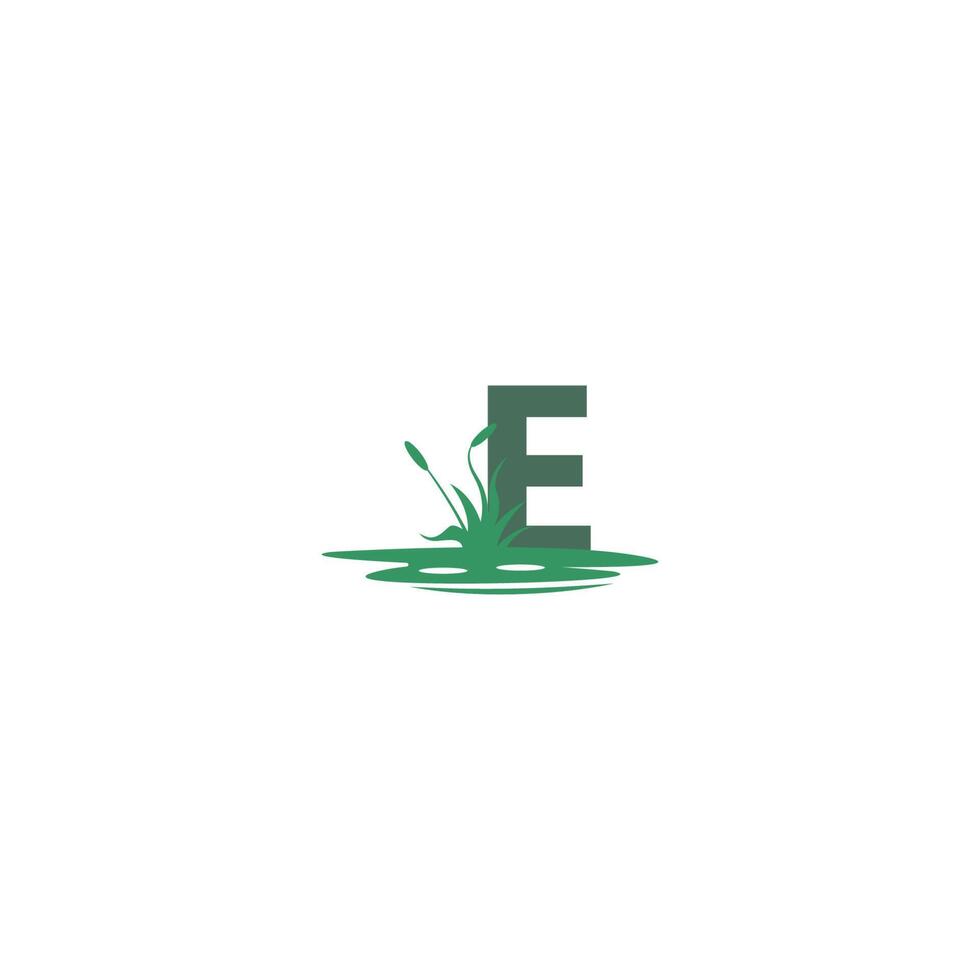 letter E behind puddles and grass template vector