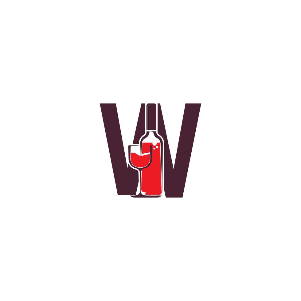 Letter W with wine bottle icon logo vector