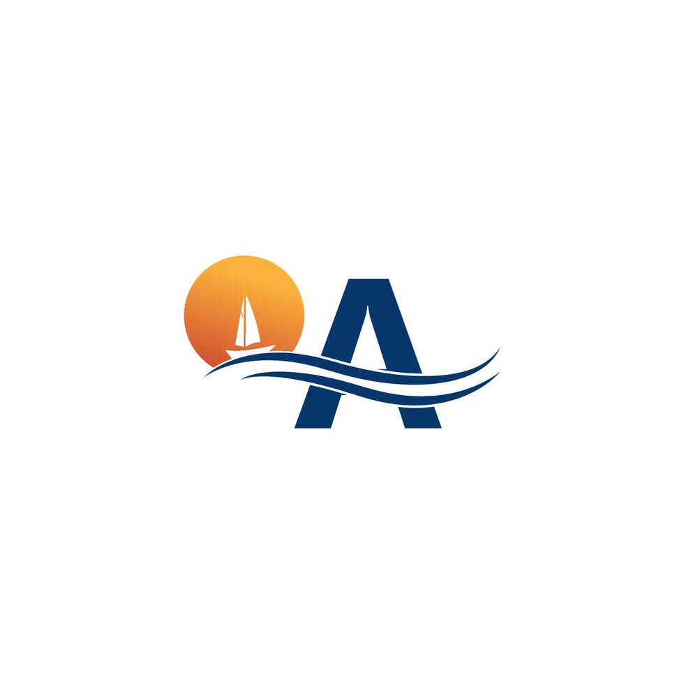 Letter A logo with ocean landscape icon template vector